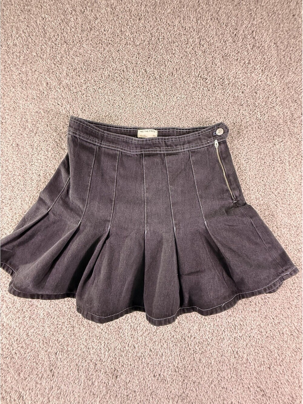 NWOT Free People We The Free Denim Skirt Size 31 Distressed Black With Blue Trim